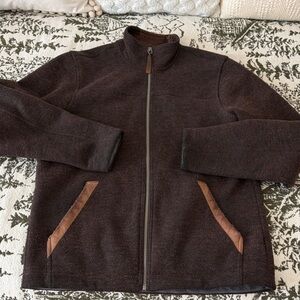 Marmot Men's Dark Brown Knit Zip Up Jacket with suede accents